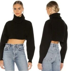 House of Harlow 1960 Black Cowl Turtleneck Sweater Cropped size M Ribbed Warm